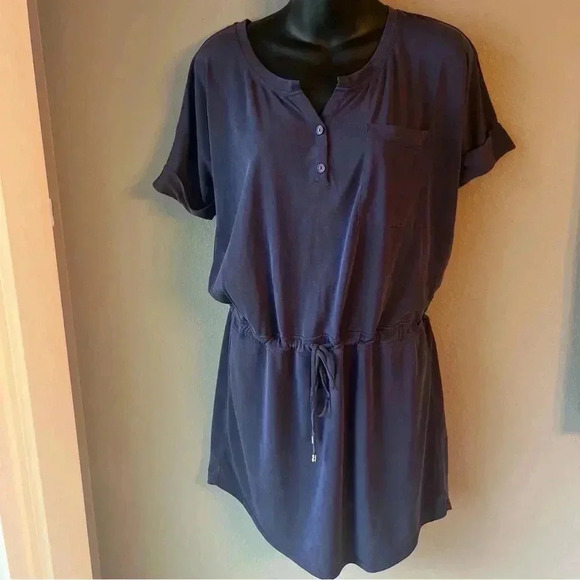 Naked Zebra Navy Blue T-shirt Mini Dress Tunic Drawstring Waist Short Sleeve Med - Picture 1 of 14